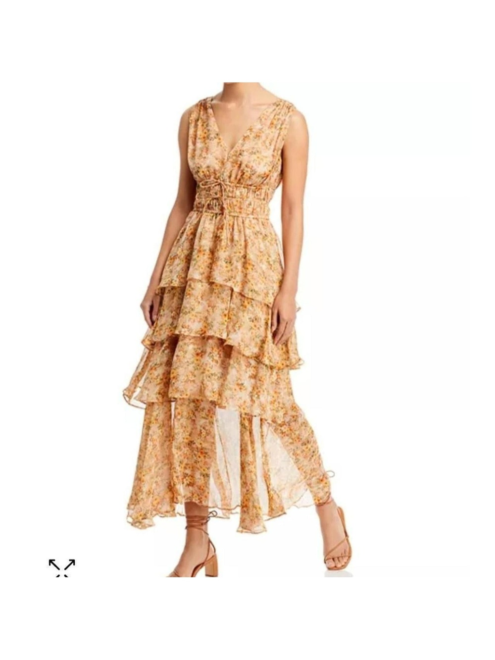 ASTR the Label Kali Orange Floral V-Neck Tiered Maxi Dress | Spring Summer